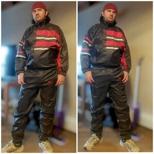 Puma shiny nylon swishy Windbreaker suit with Red Stripes